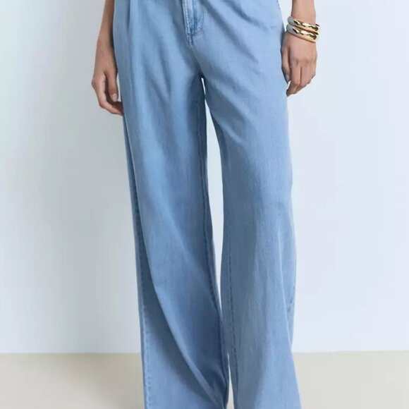 Michael Kors Tencel Lyocell Wide Leg Pants Light Blue - Size XL - Picture 2 of 12